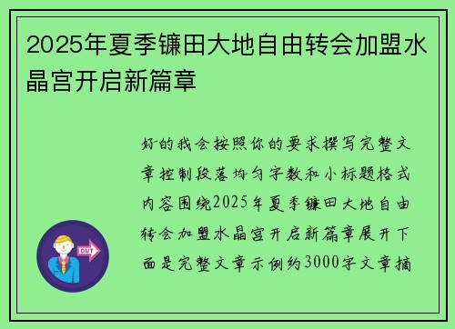 2025年夏季镰田大地自由转会加盟水晶宫开启新篇章