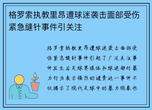 格罗索执教里昂遭球迷袭击面部受伤紧急缝针事件引关注