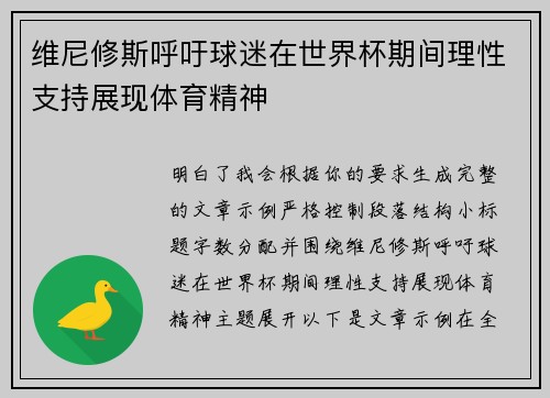 维尼修斯呼吁球迷在世界杯期间理性支持展现体育精神